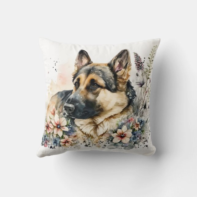 Cute Watercolor German Shepherd Dog Cushion (Back)