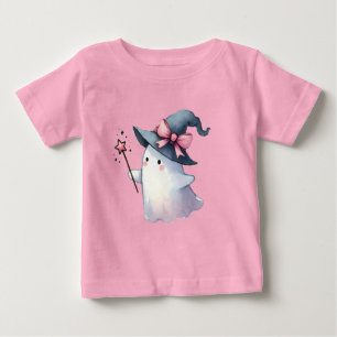Cute Watercolor Ghost casting a Spell Baby T-Shirt