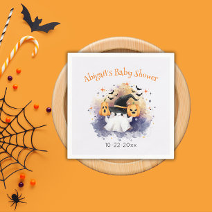 Cute Watercolor Ghost Pumpkin Baby Shower Napkins 