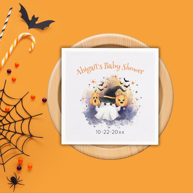 Cute Watercolor Ghost Pumpkin Baby Shower Napkins  (Creator Uploaded)