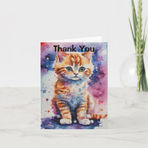 Cute Watercolor Ginger Kitten Thank You Card