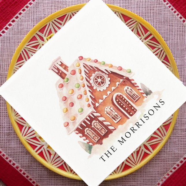 Cute Watercolor Gingernread House Christmas Party Napkin (Creator Uploaded)