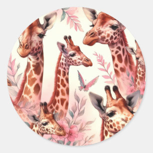 Cute Watercolor Giraffe Classic Round Sticker