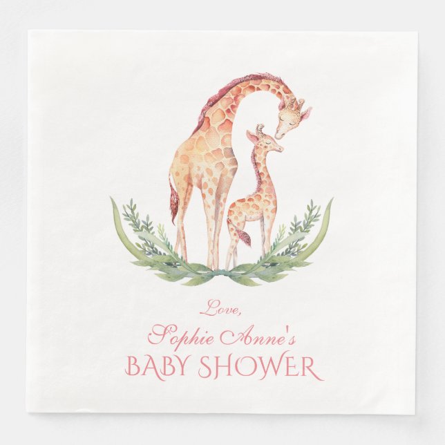 Cute Watercolor Giraffe Girl Baby Shower Napkin (Front)