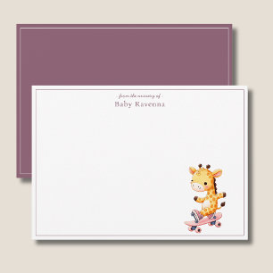 Cute Watercolor Giraffe on Skateboard Thank You Card