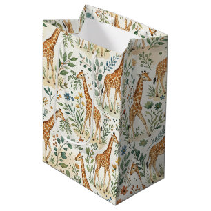 Cute Watercolor Giraffe Pattern Medium Gift Bag