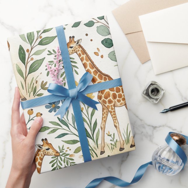 Cute Watercolor Giraffe Pattern Wrapping Paper (Gifting)