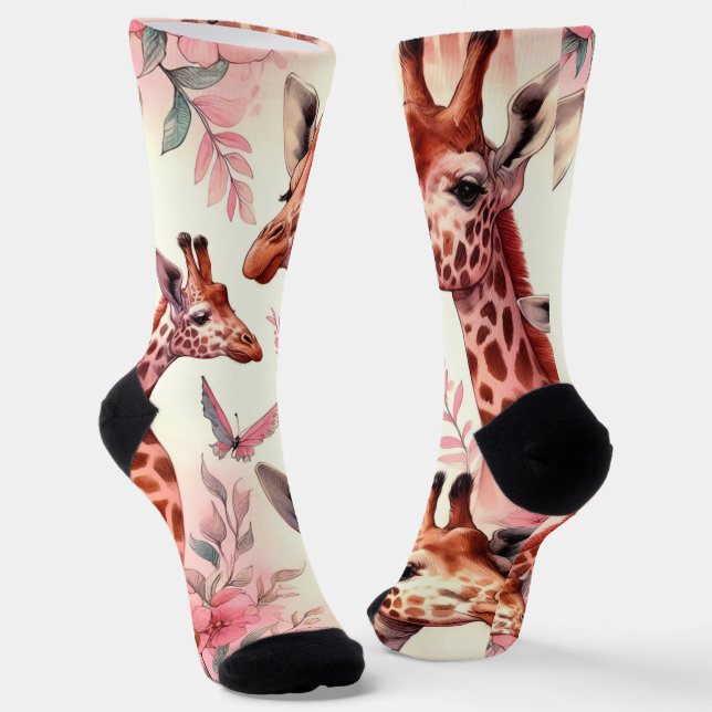Cute Watercolor Giraffe  Socks (Angled)