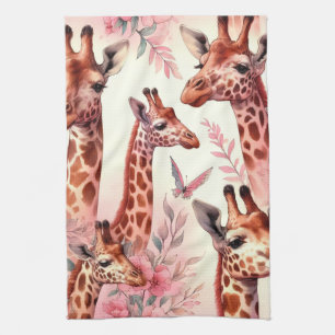 Cute Watercolor Giraffe Tea Towel