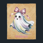 Cute Watercolor Girl Ghost Birthday Mash Gift Fleece Blanket<br><div class="desc">Celebrate your little girl’s special day with this charming watercolor ghost invitation! Featuring an adorable girl ghost with rosy cheeks and a pink bow, this sweet and spooky design is perfect for a Halloween-themed birthday party. Soft watercolor textures and playful charm make it ideal for toddlers and young children who...</div>