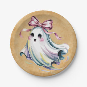 Cute Watercolor Girl Ghost Birthday Mash Paper Plate