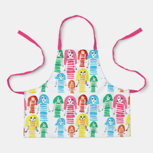 Cute watercolor girls funky fun apron