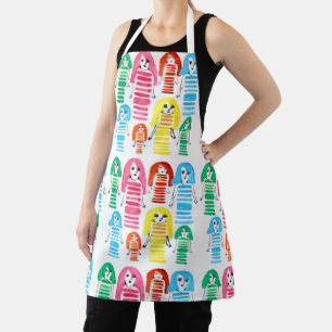 Cute watercolor girls funky fun apron