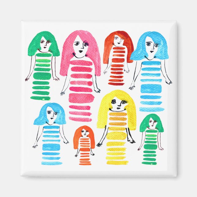 Cute watercolor girls funky modern art magnet (Front)