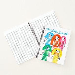 Cute watercolor girls funky modern art notebook