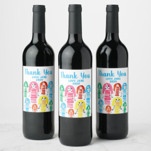 Cute watercolor girls funky modern art wine label