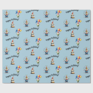 Cute Watercolor Gnome Birthday Celebration Wrapping Paper