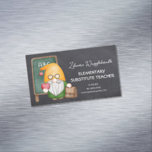Cute Watercolor Gnome Teacher On Chalkboard  Magnetic Business Card