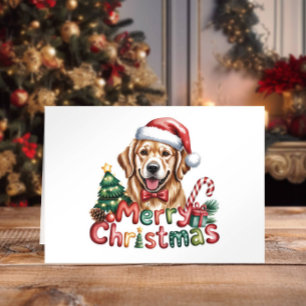 Cute Watercolor Golden Retriever Christmas Holiday Card