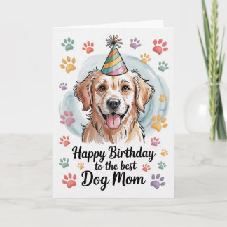 Cute Watercolor Golden Retriever Dog Mom Birthday Card