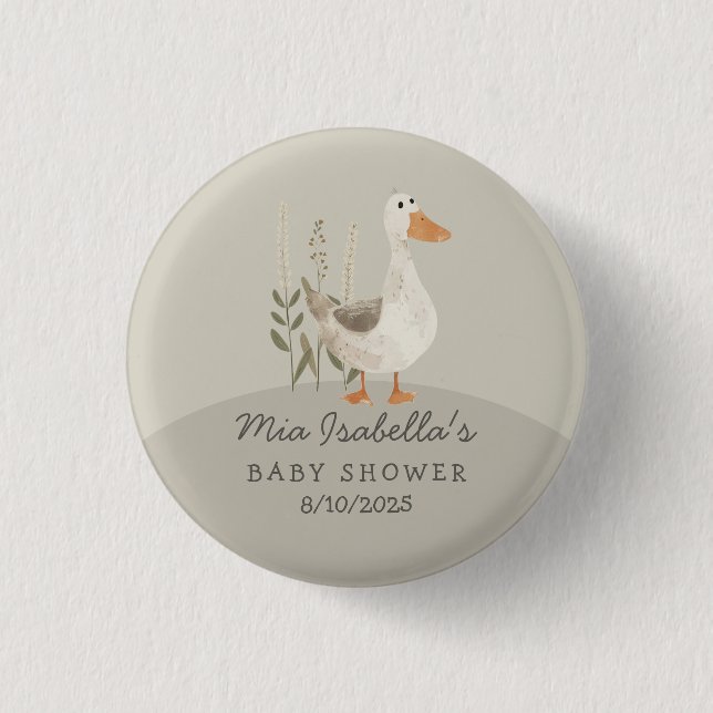 Cute Watercolor Goose Baby Shower  Button (Front)