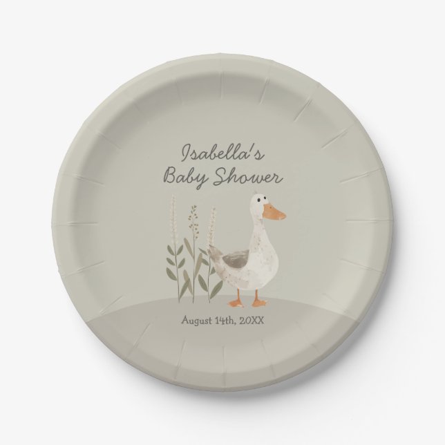 Cute Watercolor Goose Baby Shower Plates (Front)