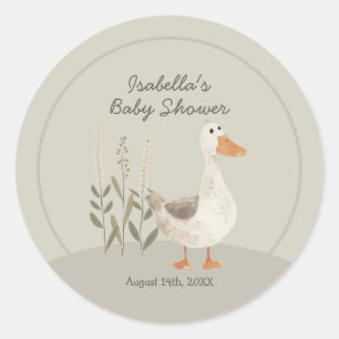 Cute Watercolor Goose Baby Shower Round Sticker