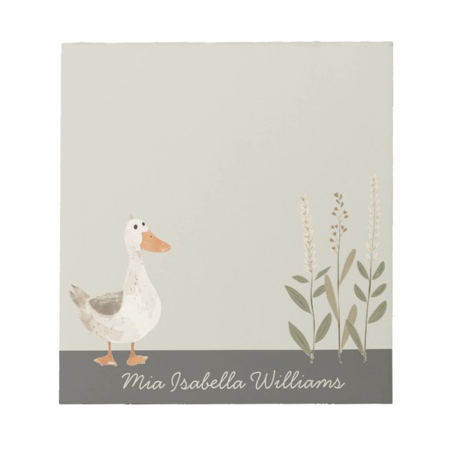 Cute Watercolor Goose Customisable Notepad (Front)
