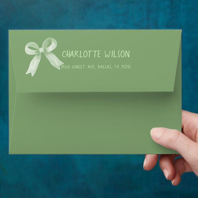 Cute Watercolor Green Bow Baby Shower Envelope (Hand)