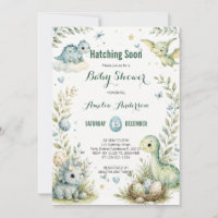 Cute Watercolor Green Dinosaur Baby Shower