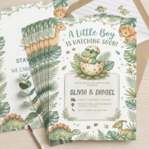Cute Watercolor Green Dinosaur Hatching Soon Boy