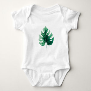 Cute Watercolor Green Monstera Leaf Baby Bodysuit