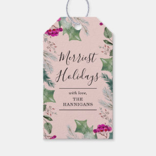 Cute Watercolor Greenery Holiday  Gift Tags