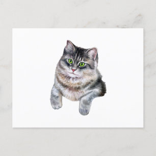 Cute Watercolor Grey Tabby Cat Postcard
