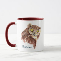Cute Watercolor Grumpy Night Owl Bird Art