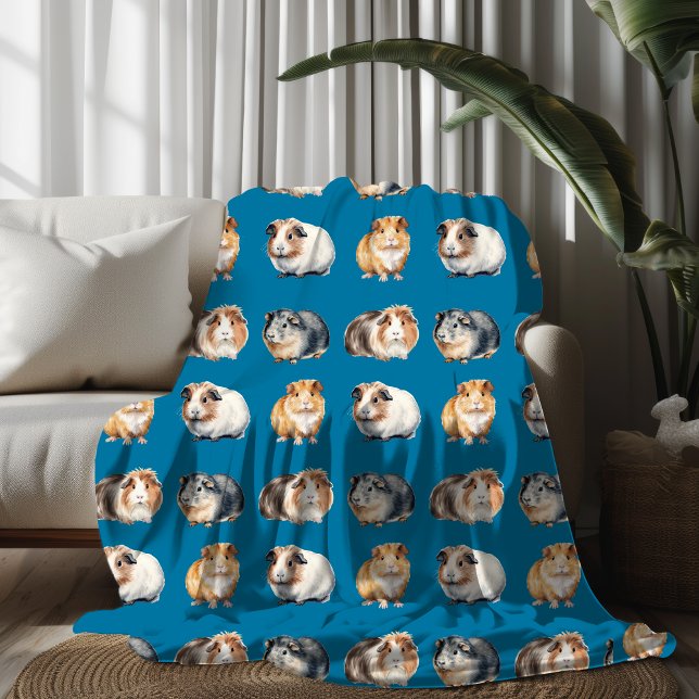 Cute Watercolor Guinea Pig Fleece Blanket (Creator Uploaded)