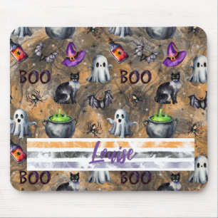 CUTE WATERCOLOR HALLOWEEN GHOSTS CATS BATS MOUSE PAD