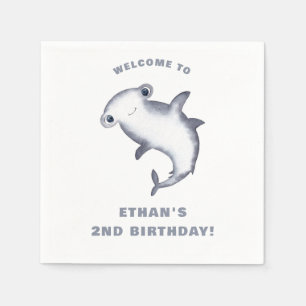 Cute Watercolor Hammerhead Shark Birthday Napkin