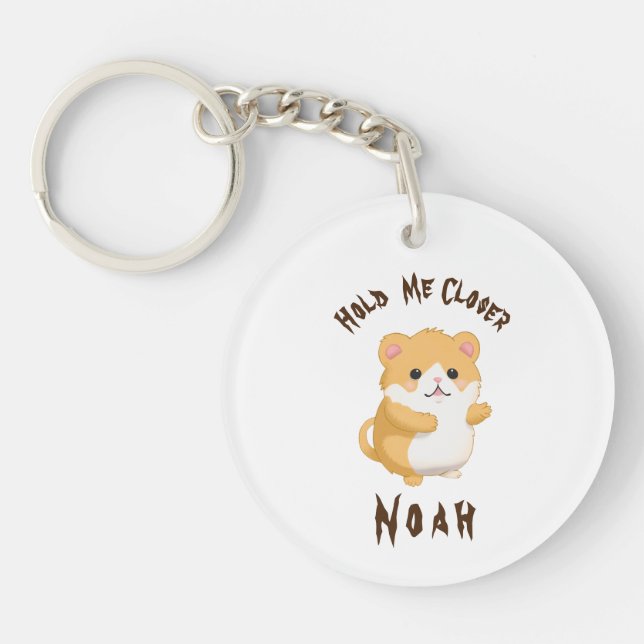 Cute watercolor Hamster Hold Me Closer Custom Name Key Ring (Front)