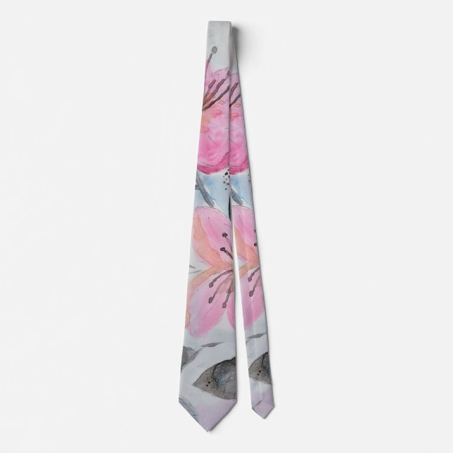 Cute watercolor hand paint flowers design tie (Front)