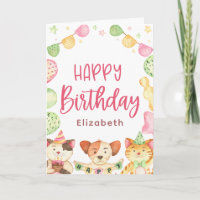 Cute Watercolor Happy Birthday Animal Party Kid