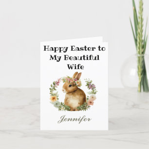 Cute Watercolor happy Easter Bunny Floral Wife Holiday Card