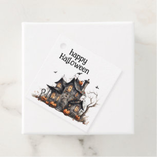 Cute Watercolor Haunted House Halloween Favour Tags