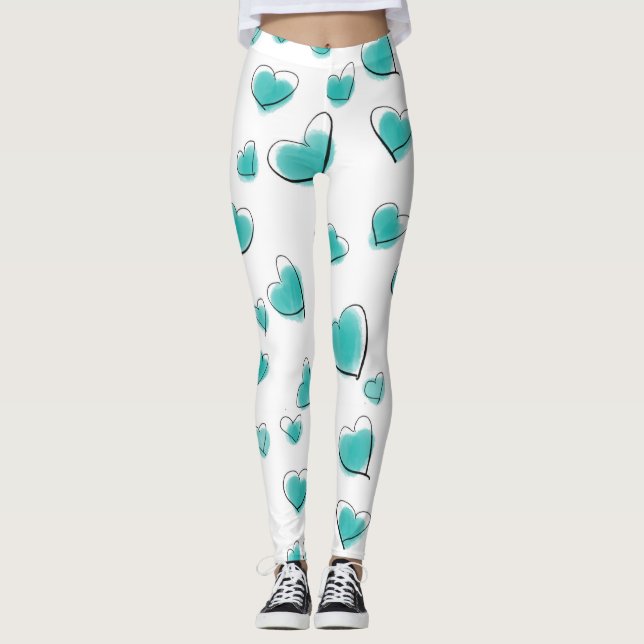 Cute Watercolor Heart Pattern Leggings (Front)
