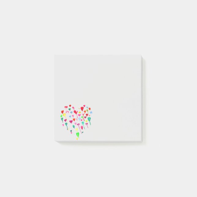 Cute watercolor hearts colourful girl's stationery post-it notes (Front)