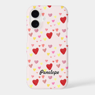 Cute Watercolor Hearts Pattern and Your Name  