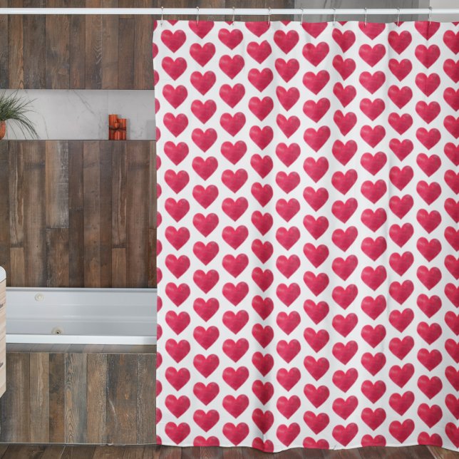 Cute Watercolor Hearts Simple Valentines Pattern Shower Curtain (Creator Uploaded)