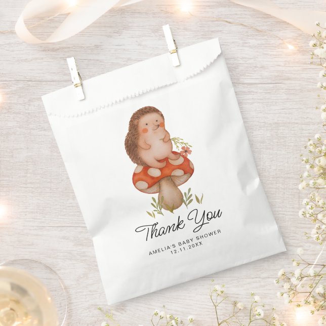 Cute Watercolor Hedgehog Baby Shower Thank You Favour Bags (Clipped)