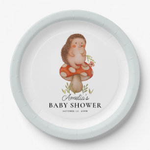 Cute Watercolor Hedgehog Blue Baby Shower Paper Plate