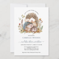 Cute Watercolor Hedgehog Family Baby Shower